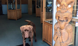 Dog & Wooden Sculpture